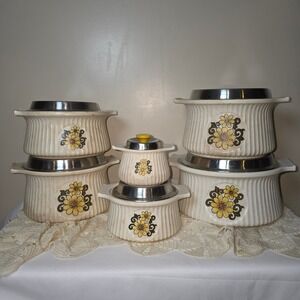 Vintage Festive by International‎ Stoneware Casserole Dish Set Yellow Daisy 6pc